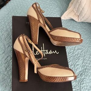 Cole Haan Gold and Brown Strappy Heels
